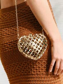 SHECARRY Ladies, Women Evening Bags, Crossbody Bags, Heart-Shaped Bag, Golden Metal, Hollow, Fashionable, Elegant , Simple, Personalized, Versatile, Classic, For Cocktail Party, Party, Prom, Club, Date, Birthday, Evening, Date Nigh, Banquet - Gold - View 2