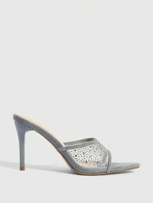CUCCOO SZL Giày nữ mùa hè mới, màu xám lưới đính đá, sandal cao gót thời trang, quyến rũ, gợi cảm, thích hợp cho tiệc tùng, dạ hội, dép lê. - Xám - Xem 4