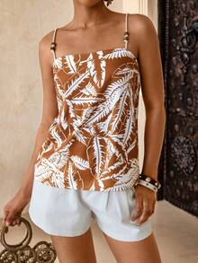 Vesra Women's Tropical Plant Print Casual Camisole - Multicolor - View 4