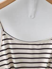 GlowEve Women's Summer Casual Vacation Commute Contrast Stripe Print Drawstring Ruffle Hem Camisole - Black and White - View 4