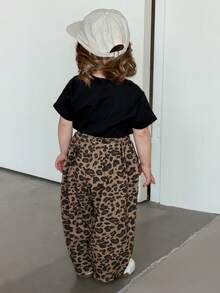 DAZY Toddler Girls' Leopard Print Casual Loose Harem Pants, Spring/Summer Korean Style - Coffee Brown - View 2
