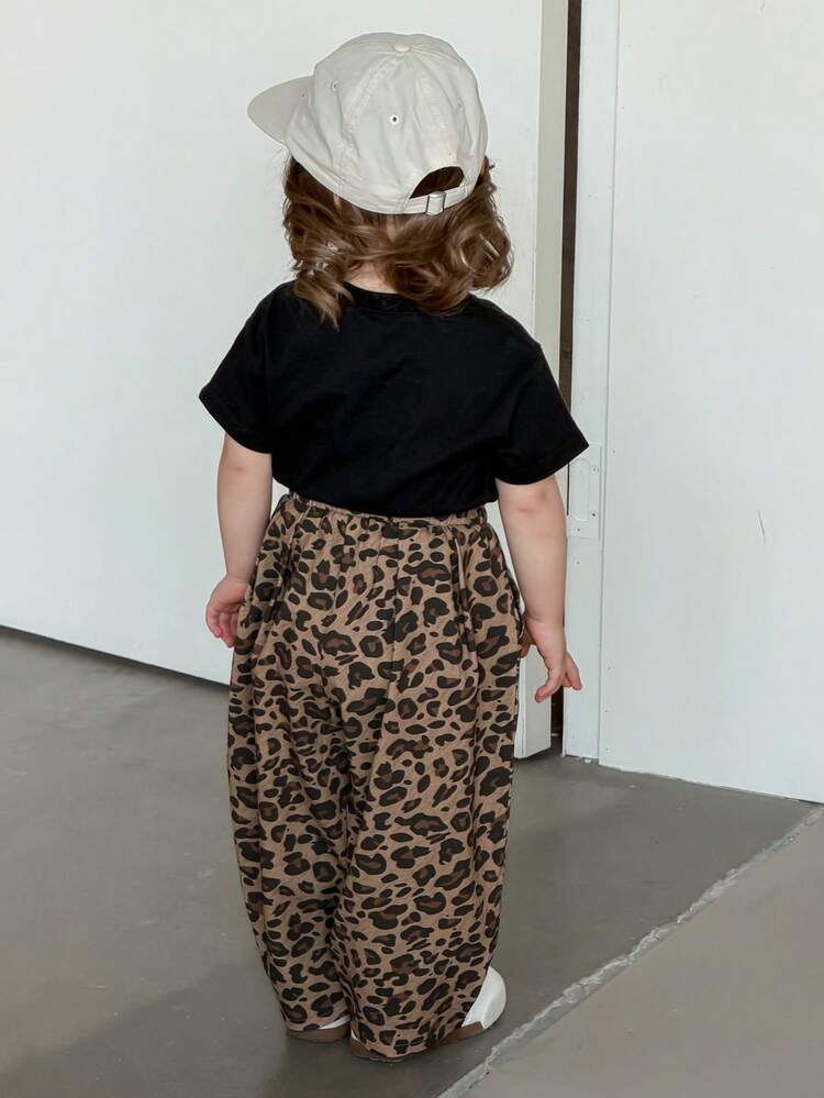 Toddler Girls' Leopard Print Casual Loose Harem Pants, Spring/Summer Korean Style