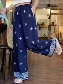 DAZY Quần lửng nữ bằng vải lanh thêu họa tiết cầu kỳ, kiểu dáng thường ngày. - Màu xanh lam - Xem 3