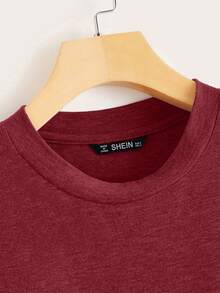 SHEIN LUNE Plus Size Casual Solid Color Ruffle Hem T-Shirt, Summer - Red - View 3