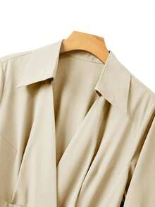 GlowEve CURVE Đầm chữ A dáng suông, cổ bẻ, tay phồng, cài cúc, xếp ly, eo, dành cho nữ, cỡ lớn, màu trơn, kiểu dáng thường ngày. - Màu be - Xem 3