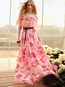 MOTF PREMIUM VESTIDO ACAMPANADO DE MUJER CON ENCAJE ROMÁNTICO Y PARCHES EN LA CINTURA, PRIMAVERA/VERANO - Rosa - Ver 4