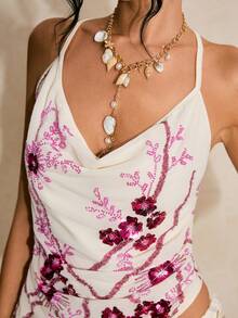 Poéselle 女士花卉亮片装饰荷叶边吊带背心 - 彩色 - 查看 3