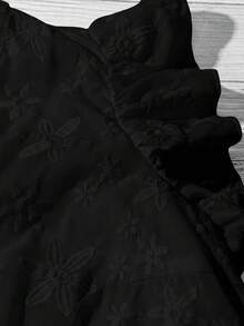 EMERY ROSE Women's Solid Color Jacquard Ruffle Sleeve Casual Vacation Shirt - Black - View 4