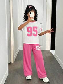 Tween Girls' Casual V-Neck Short Sleeve 2-Piece Set - Hot Pink - View 9