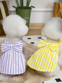 PETSIN 狗狗服装、猫咪服装、动物裙装、宠物春夏新品系列、幼犬连衣裙、公主风百搭连衣裙、条纹印花、小型动物服装、清凉防晒霜 - 彩色 - 查看 11