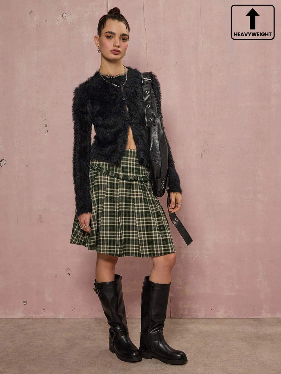 COUREZ 长袖睫毛针织开衫 / Y2K 冬季女装外出上衣新年冬季上衣毛衣 - 黑色 - 查看 1