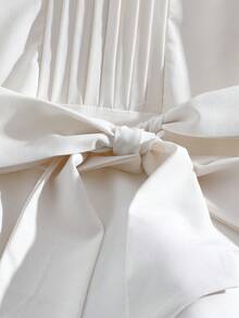 GlowEve 无袖立领褶裥中长连衣裙，腰间系带蝴蝶结，通勤约会皆宜的优雅雪纺连衣裙，显瘦成熟风格 - 白色 - 查看 5