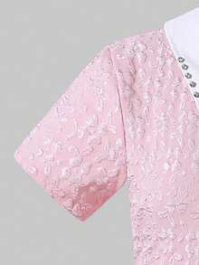 SHEIN ChillGRL Diamond Collar, Jacquard Textured Fabric, French Style, A-Line Maxi Skirt, Elegant High Waist Snug Fit, Fashionable & Graceful For Teenage Girls In Summer - Pink - View 9