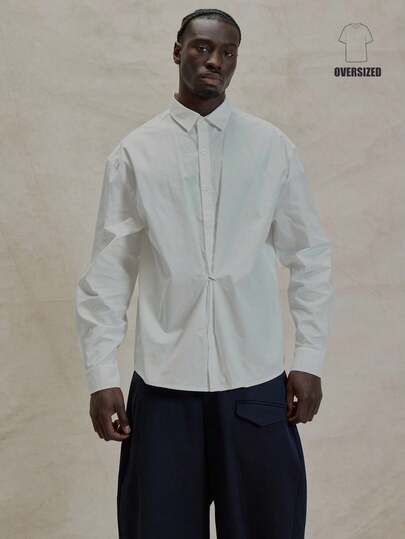 Musero Oversized Long Sleeve Collared Button Through Shirt Ruched Detailing Smart Style Top Winter Essentials