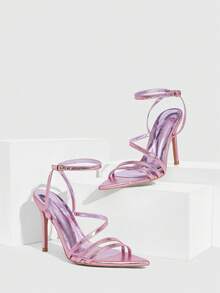 CUCCOO SZL 女士尖头搭扣设计时尚高跟凉鞋，适合日常穿着 - 粉色 - 查看 2