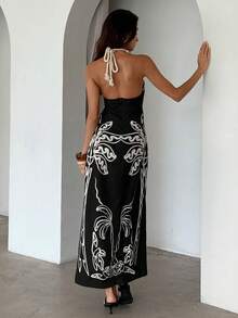 Aloruh 女士新款长裙，热带雨林印花复古浪漫休闲无袖吊带连衣裙，春夏款 - 彩色 - 查看 3