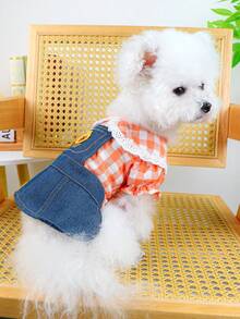 PETSIN 1pc Cat/Dog Universal Clothing, Embroidered Sunflower Bear Cartoon Pattern Blue Dress, Spring Casual Pet Clothing - Blue - View 5