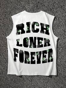 Manfinity EMRG Dây chuyền nam với họa tiết hình ảnh và khẩu hiệu che mặt, kiểu áo tank top không tay phong cách hip hop đường phố. - Nhiều màu - Xem 2