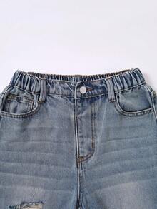 Tween Boys Jeans,Light Blue,Vintage Mid-Blue Denim,Summer,Rock,School,Back-To-School,Collegiate Streetwear,Slim Fit,Crinkled Cat Whisker,Cotton Pants - Medium Wash - View 5