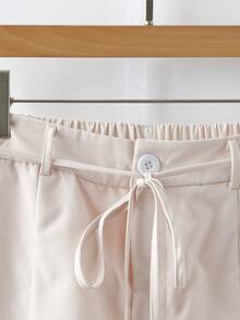 GlowEve High Waist Slit Leg Pants, Relaxed Fit Straight Leg Trousers, Elegant Commuting & Date, Slimming Casual Suit Pants - Beige - View 3