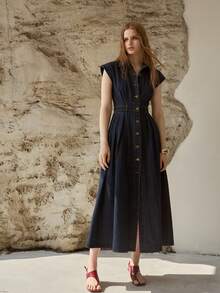 MOTF PREMIUM WOMEN'S CASUAL DENIM DRESS FOR COMMUTING, SPRING/SUMMER, BELT NOT INCLUDED - Blue - View 4