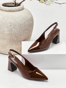 SHUZIA Women Fashion Daily Versatile Sling-Back Pumps - Chocolate Brown - View 1