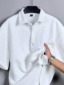 Manfinity Roghcode Men's Solid Color Front Button Casual Versatile Short Sleeve Shirt - White - View 3