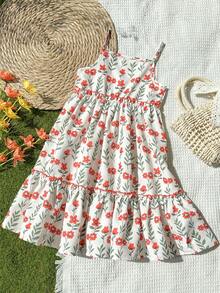 Vintaside Kids Vestido Floral Miúdo para Meninas, Estilo Campestre, Elegante, Fofo, Adequado para Primavera/Verão - Vermelho - Visão 6