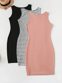 SHEIN LUNE 3 Stück/Set Große Größen Lässig Minimalistische Kleid Set für Outdoor & Zuhause Tragen Festival Old Money Sommer Ausgehen Frühling Outfits für Frauen Sommer Boho Old Money Sommer Outfits für Frauen St. Patrick Tag Outfit Ostern Sommer Outfits Frühling Outfits für Frauen Strand St. Patrick Ostern Loungewear Sets für Frauen Sommer Urlaub Outfits Frau Ostern Rave Outfits Festival Boho Damenbekleidung Land Outfits Frauen Land Konzert Outfit - Pink - View 2