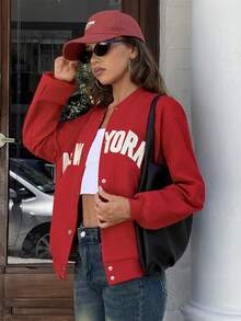 MainGRL 2026 New Letter Print Women Thin Jacket, Casual Sports Everyday Wear - Navy Blue - View 5