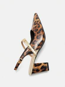 Giày cao gót mũi nhọn họa tiết da báo thời trang, giày nữ thiết kế buộc dây thoải mái, phù hợp cho trang phục dạ hội/công sở - Nâu báo - Xem 8