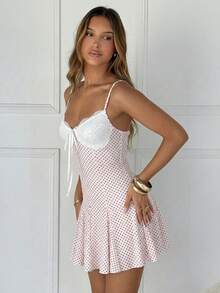 SHEIN EZwear 夏季白色波点休闲度假吊带迷你连衣裙 - 白色 - 查看 3