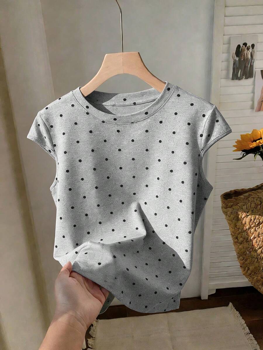 Resyla Women's Polka Dot Print Hooded Sleeve Round Neck T-Shirt - Multicolor - View 1