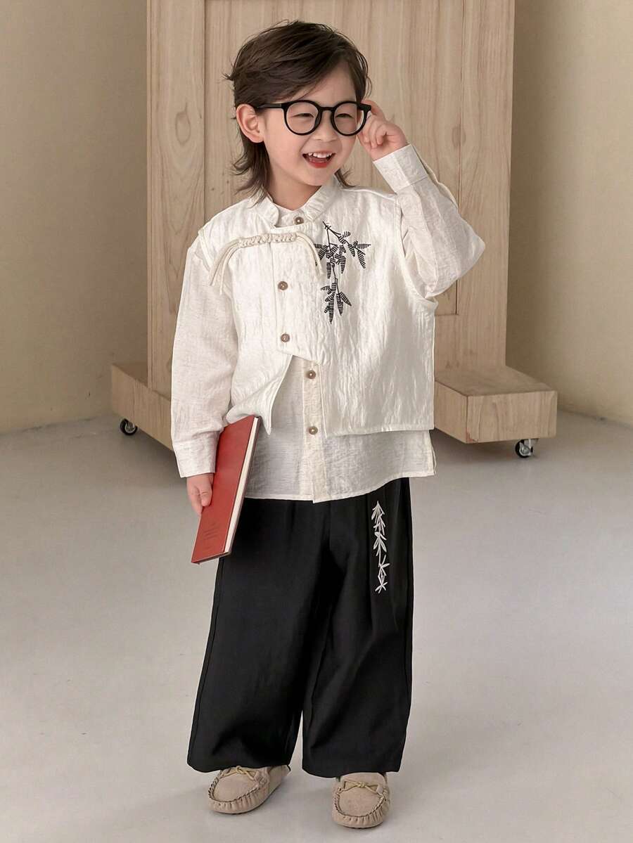 Dazy Kids 男童休闲纹理面料前扣时尚绅士西装 - 白色 - 查看 1