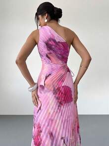 Firerie Đầm nữ kiểu dáng lãng mạn, thanh lịch, bất đối xứng, họa tiết nhuộm tie-dye, eo khoét rỗng, viền bèo nhún, lệch vai, thích hợp cho hẹn hò, mùa hè, màu sắc nhẹ nhàng, trang phục đi biển. - Màu Hồng baby - Xem 2