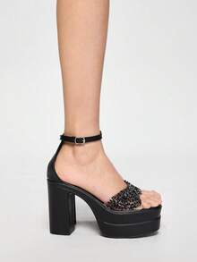 ROMWE Goth Women's High Heel Sandals, 2025 New Stylish High Heels Platform Casual Sandals - Black - View 4