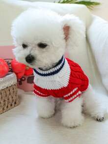 PETSIN 1pc Cat/Dog Universal Clothing, Classic Red Pet Sweater, Warm Knitted Sweater For Spring, Autumn And Winter - Red - View 8