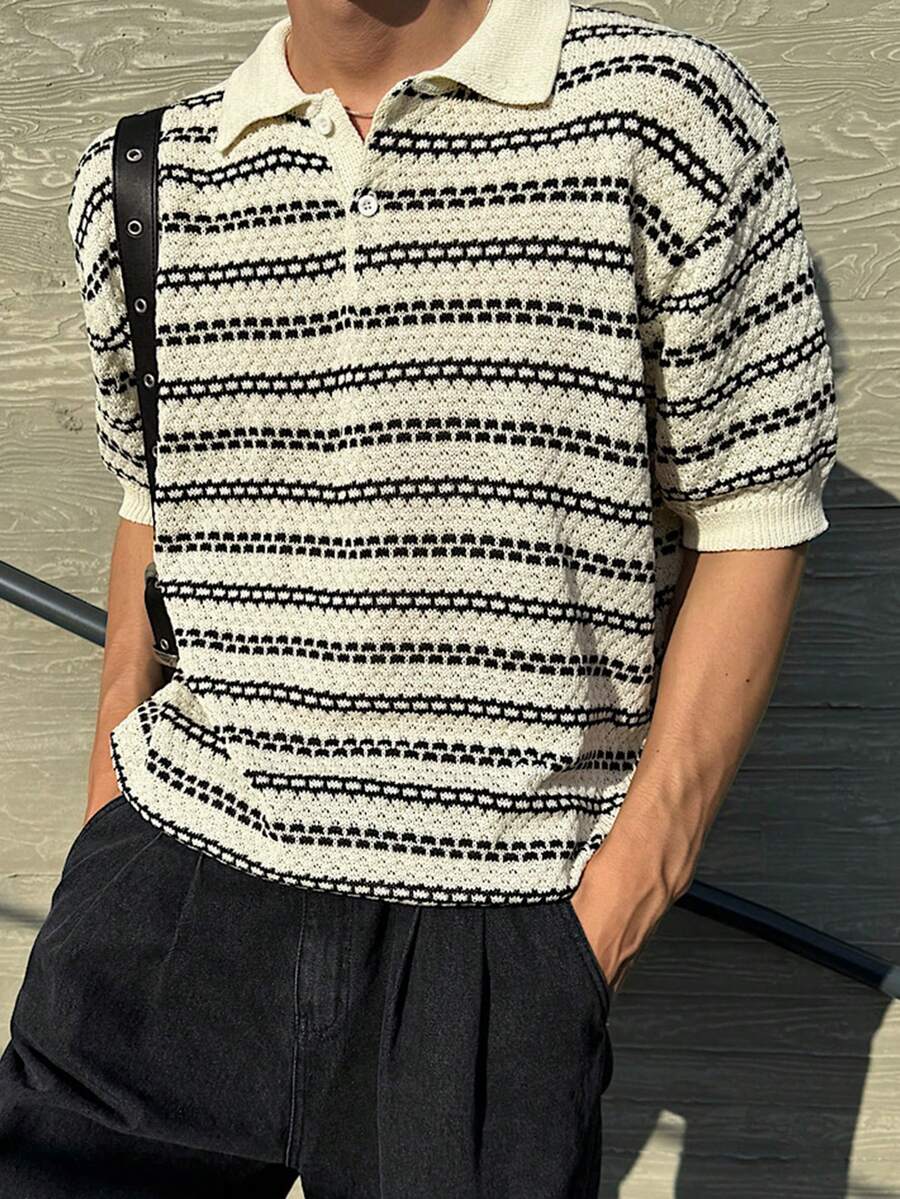 DAZY Áo thun nam tay ngắn cổ polo kẻ sọc jacquard, thích hợp mặc mùa hè. - Nhiều màu - Xem 1