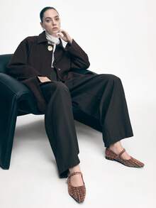 Mnmlis Giày Mary Jane bằng len đơn giản, thời trang, gót thấp, mũi nhọn, kiểu Pháp, dành cho nữ. - Màu nâu đỏ - Xem 8