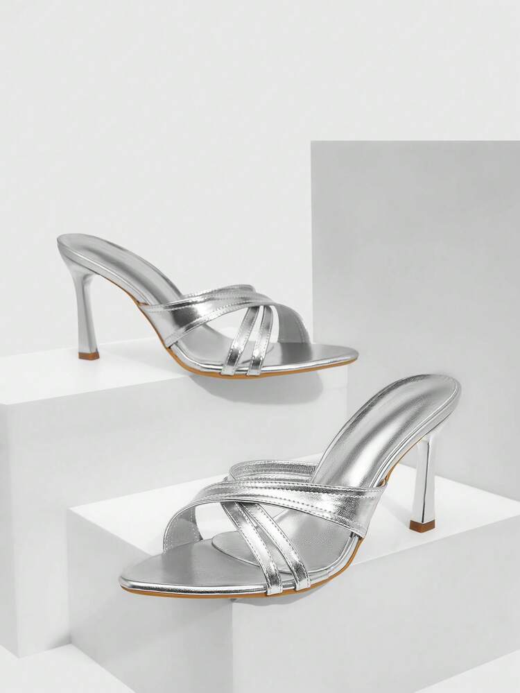 CUCCOO SZL Women Shoes Spring And Summer New Silver Mirror Cross Strap Women's High Heel Sandals Fashion Comfortable Versatile Sexy Party Banquet Women's Sandals Fish Mouth Sandals