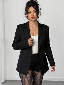 EMERY ROSE Áo khoác blazer tay dài cổ bẻ lưng khoét rỗng cỡ lớn - màu đen - Xem 6