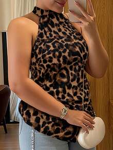 SHEIN Tall CURVE Plus Size Women's French Casual Elegant Leopard Print Sleeveless Camisole Sleeveless Animal Print Top Leopard Print Top Animal Print Top Cheetah Print Top Women Sleeveless Tops - Multicolor - View 1