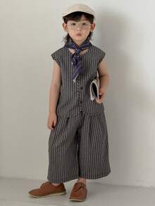DAZY Conjunto informal de camisa de rayas y pantalones para niño en verano - Gris Oscuro - Ver 2