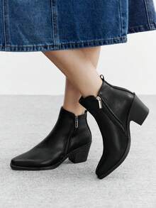 CUCCOO BIZCHIC 女士时尚百搭通勤粗跟踝靴 - 黑色 - 查看 4