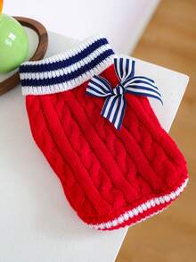 PETSIN 1pc Cat/Dog Universal Clothing, Classic Red Pet Sweater, Warm Knitted Sweater For Spring, Autumn And Winter - Red - View 3