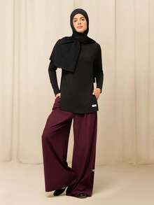 GLOWMODE X Reem Modest TENCEL™ 莫代尔都市甜心领丝滑轻盈吸汗侧开衩中长款长袖圆领日常休闲装 - 黑色 - 查看 6