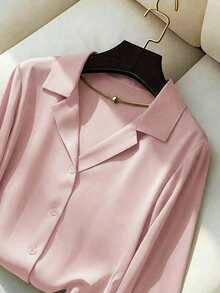 Franclia 新款V领宽松休闲女式衬衫 - 淺粉色 - 查看 3