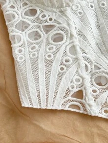 Soleia Plus Size Women's Elegant White Lace Hollow Out Supportive Camisole Top,Summer Beach & Resort,Date Night,Party,Graduation,Vacation Outfits Women - White - View 6