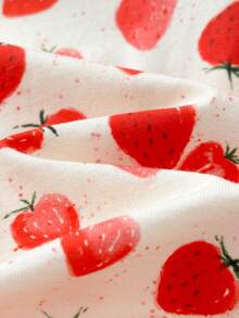 Cozy Pixies 2pcs Baby Girl Strawberry Print Lapel Long Sleeve Cardigan And Elastic Waist Pants Set - Red - View 3