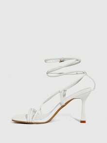 CUCCOO SZL 女士时尚方头细高跟白色绑带凉鞋，性感百搭，适合派对、宴会、约会、夜店等场合 - 白色 - 查看 6